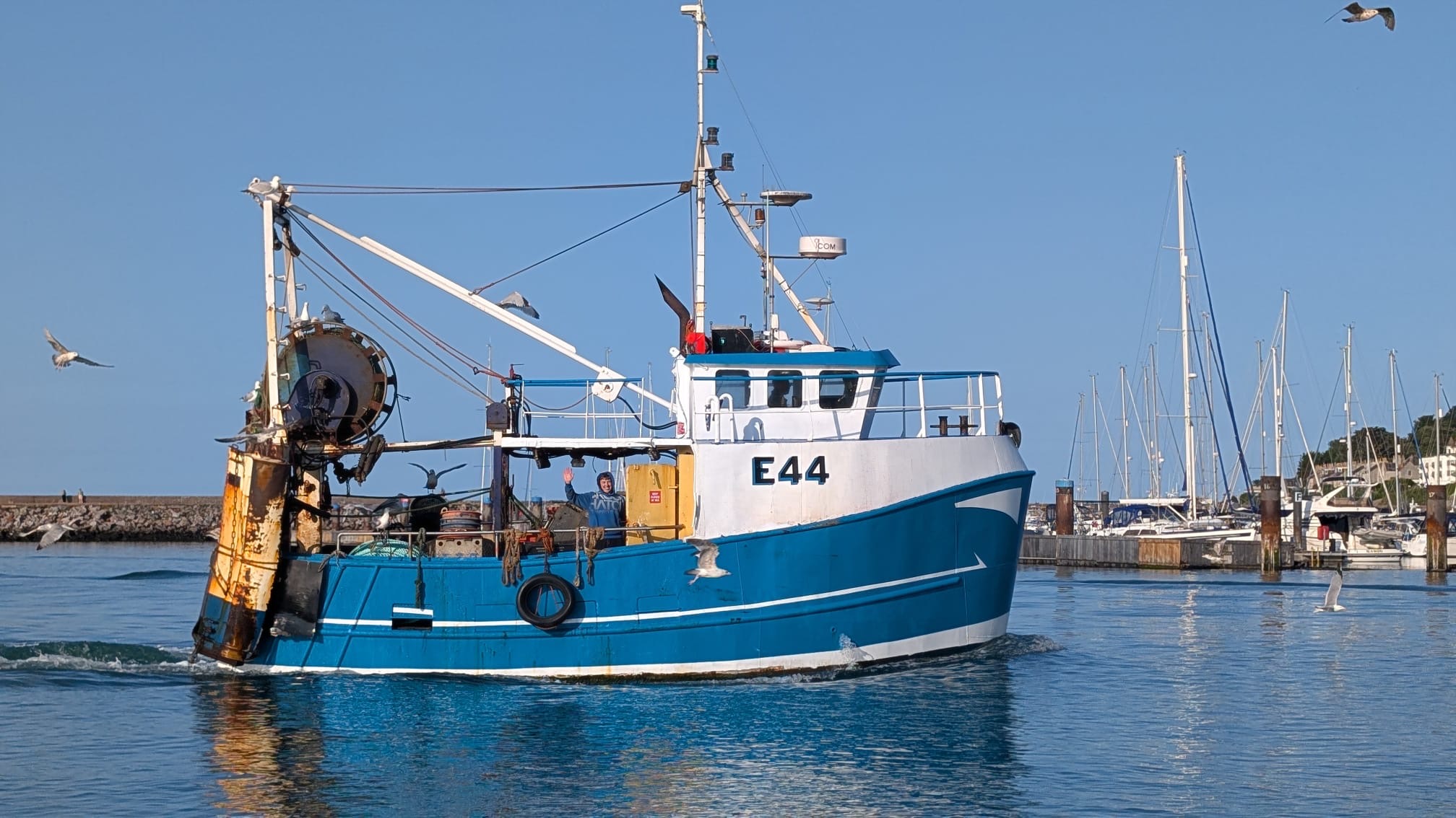 Fishing vessel E44 leaving harbour