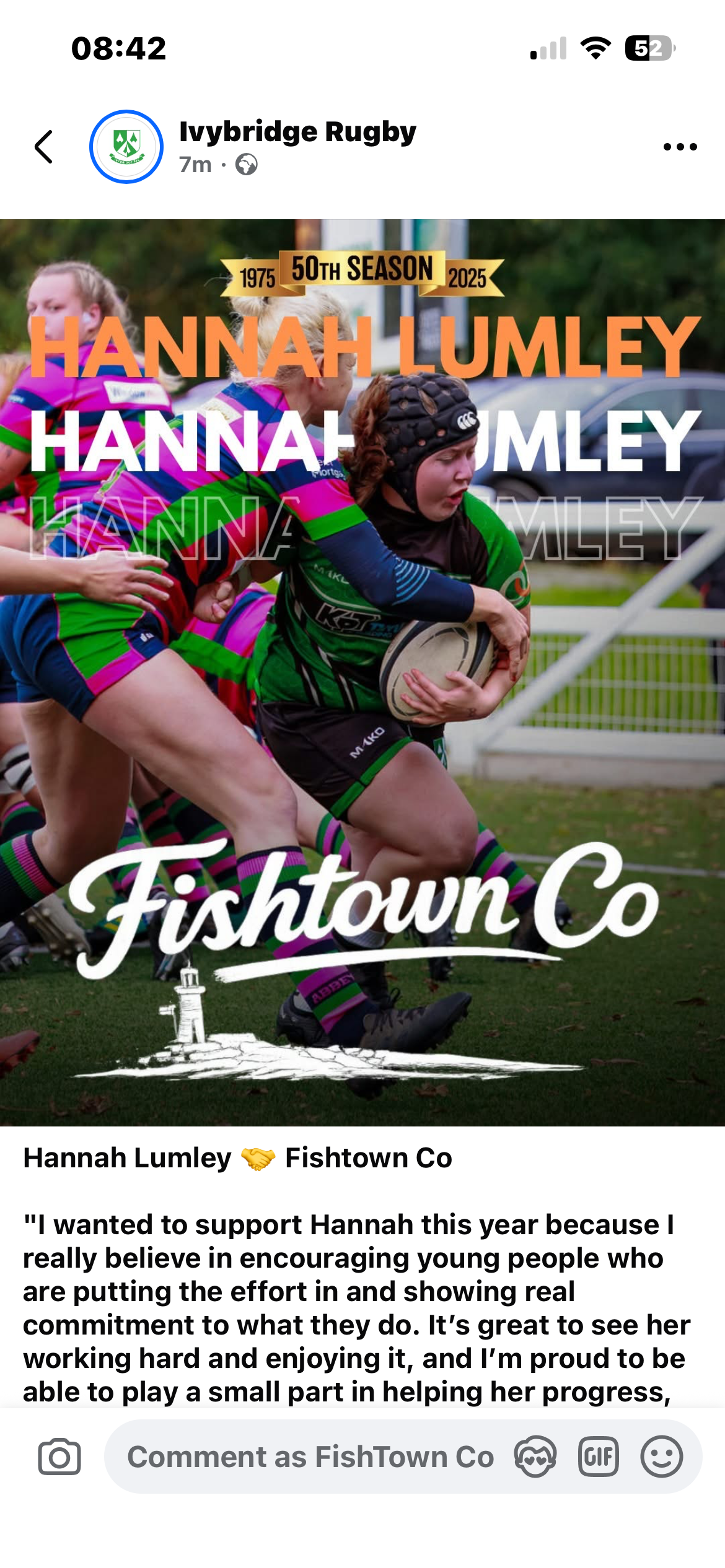 Fishtown Co sponsoring Hannah Lumley rugby