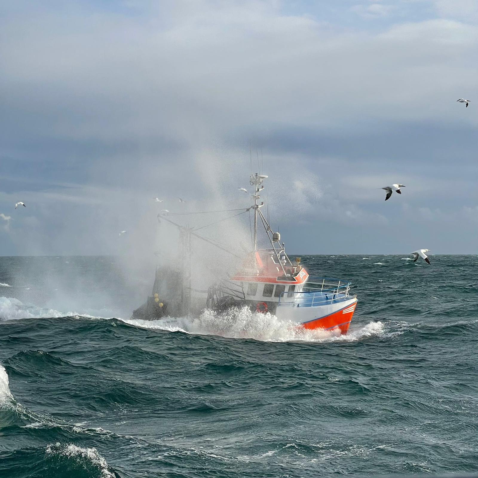 Trawler E444 smashing through heavy seas